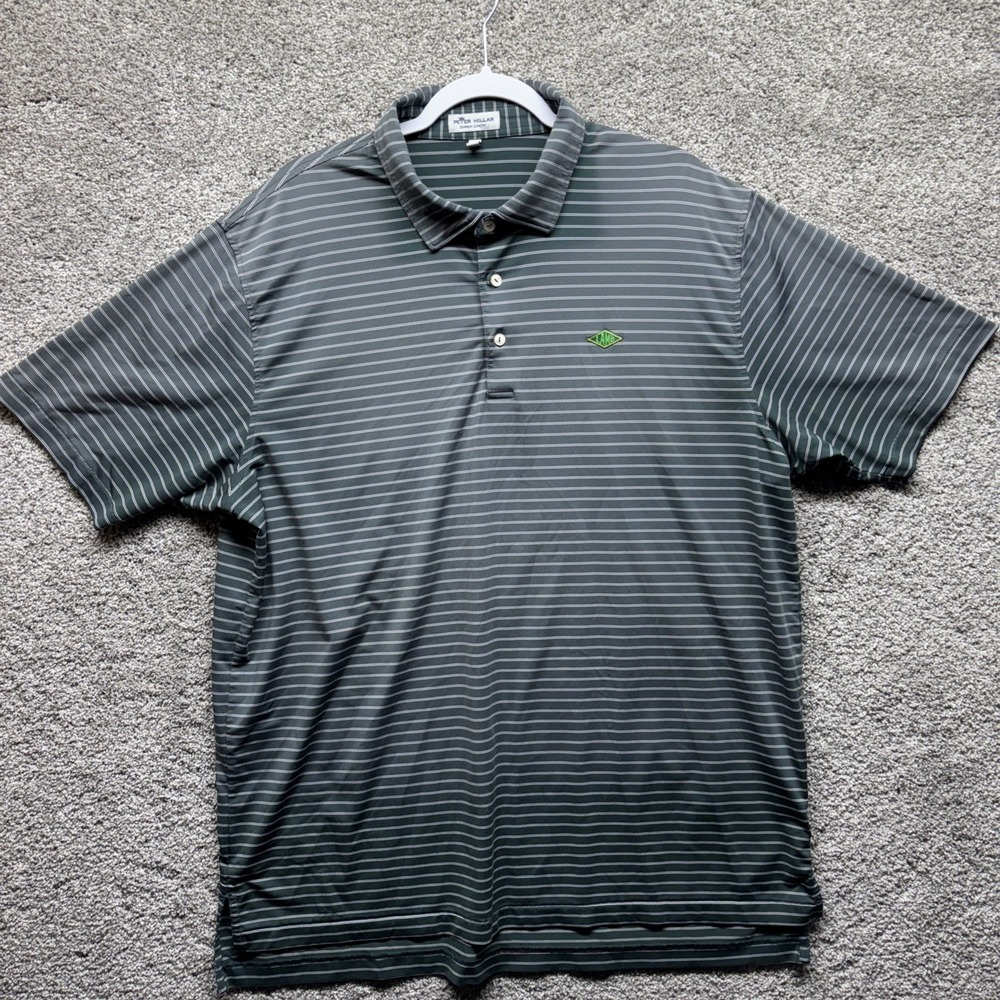 Peter Millar Summer Comfort Mens XL Green Striped LAMB Golf Polo Faded Distress